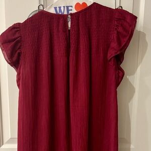 Banana Republic Burgundy Textured Dress with Flutter Sleeves